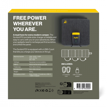 Aqiila Solar Charger Sunbird P21 Grey 21W, Solarpanel mit USB-C-Anschluss
