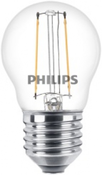 PHILIPS LED Luster Filament, Zierlampe P45, 230V/2W(=25W), E27, 250lm, 2700K, klar, NON DIM