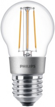 PHILIPS LED Luster Filament, Zierlampe P45, 230V/5W(=40W), E27, 470lm, 2700K, klar, DIM