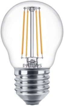 PHILIPS LED Luster Filament, Zierlampe P45, 230V/4,3W(=40W), E27, 470lm, 2700K, klar, NON DIM