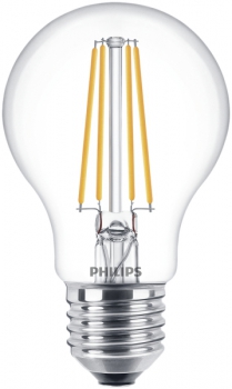 PHILIPS Classic LEDbulb Filament, 230V/8W(=60W), E27, 827, A60, klar, DIM