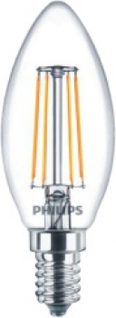 PHILIPS Classic LEDcandle B35, 230V/4,3W(=40W), E14, klar, FIL, 470lm