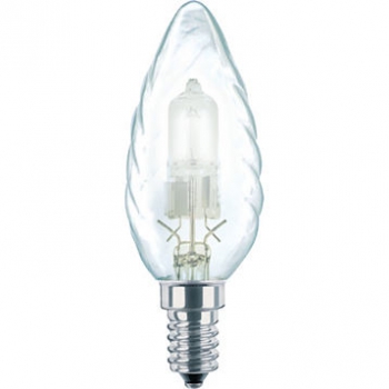 PHILIPS Halogen-Kerzenlampe gedreht, klar, 230V/28W(=35W), E14, 370lm