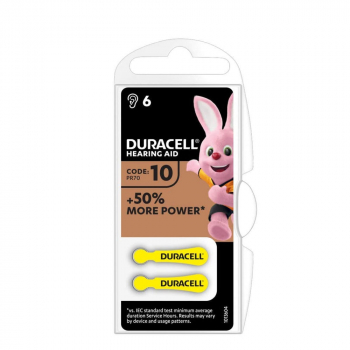 1 x 6 DURACELL DA10 GELB Hörgerätebatterien, 0%Hg