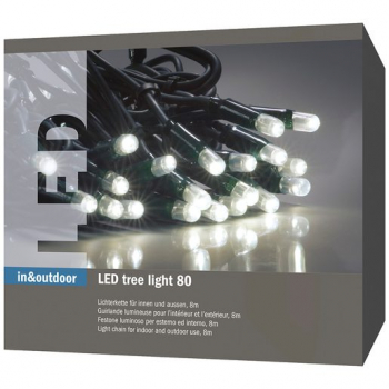 Lichterkette Tree Light pure white PLR, indoor & outdoor, 80xLED, 8 Meter Länge, Kabel grün