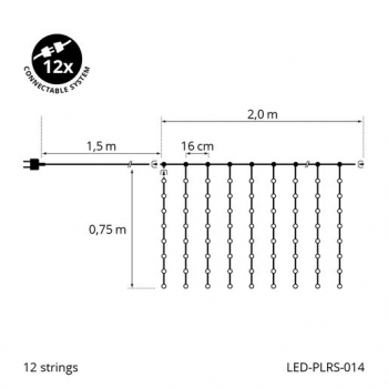 LED Lichtervorhang Curtain green PLRS, indoor & outdoor, 216 LED, 2m Kabel grün, mit 12 Strängen à 0,75m
