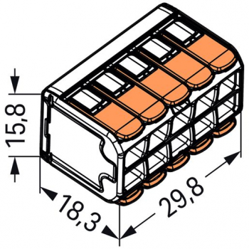 Preview: WAGO Verbindungsklemme 10L 0,14…4mm² mit Hebel, orange, transparent