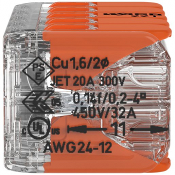 WAGO Verbindungsklemme 10L 0,14…4mm² mit Hebel, orange, transparent