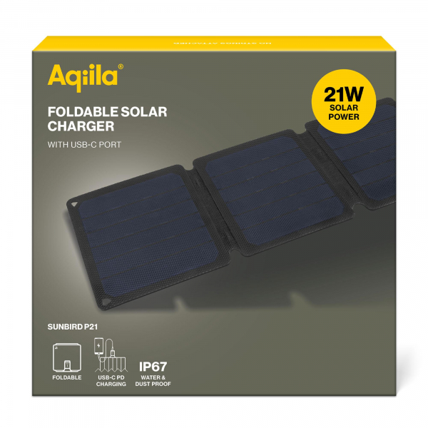 Aqiila Solar Charger Sunbird P21 Grey 21W, Solarpanel mit USB-C-Anschluss