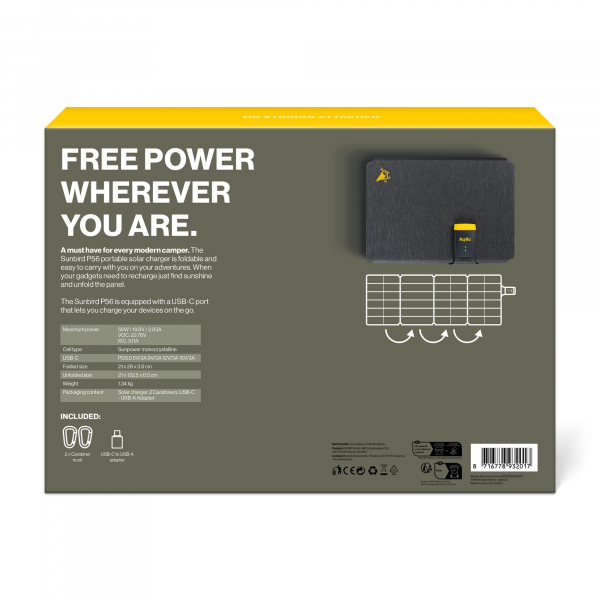 Aqiila Solar Charger Sunbird P56 Grey 56W, Solarpanel mit USB-C-Anschluss