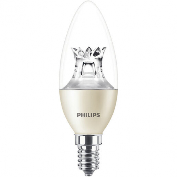 PHILIPS MASTER LEDcandle Kerzenlampe klar B38, 230V/5,5W(=40W), E14, 470lm, 827, DIMTONE