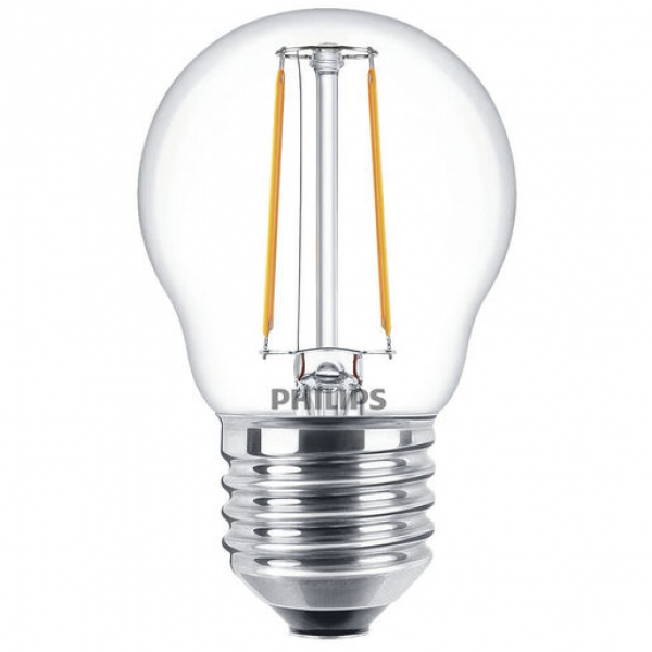 PHILIPS LED Luster Filament, Zierlampe P45, 230V/2W(=25W), E27, 250lm, 2700K, klar, NONDIM