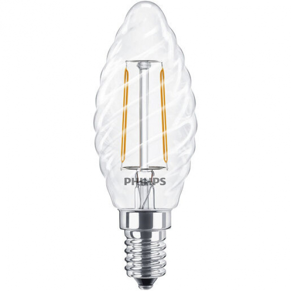 PHILIPS Classic LEDcandle BW35, 230V/2W(=25W), E14, klar gedreht, FIL, 250lm, NONDIM