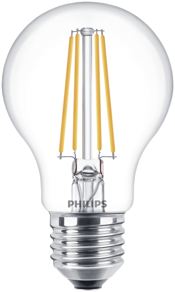 PHILIPS Classic LEDbulb Filament, 230V/8W(=60W), E27, 827, A60, klar, DIM