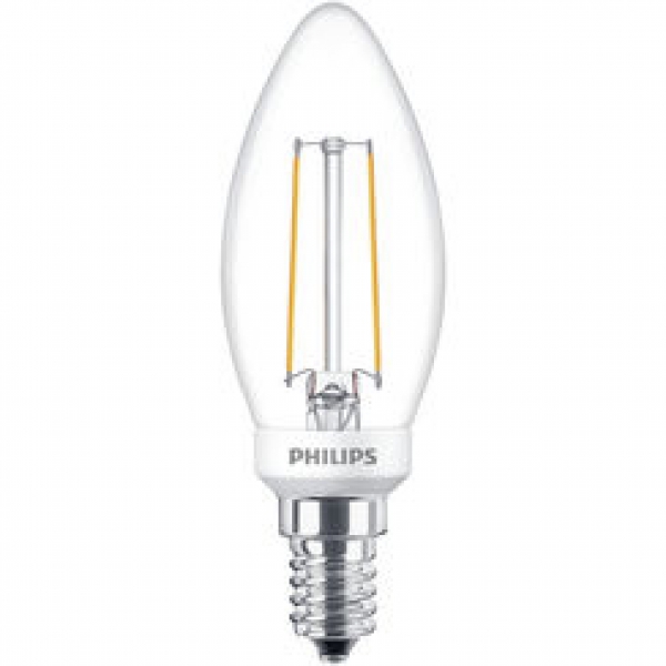 PHILIPS Classic LEDcandle B35, 230V/2,7W(=25W), E14, klar, FIL, 250lm, DIM