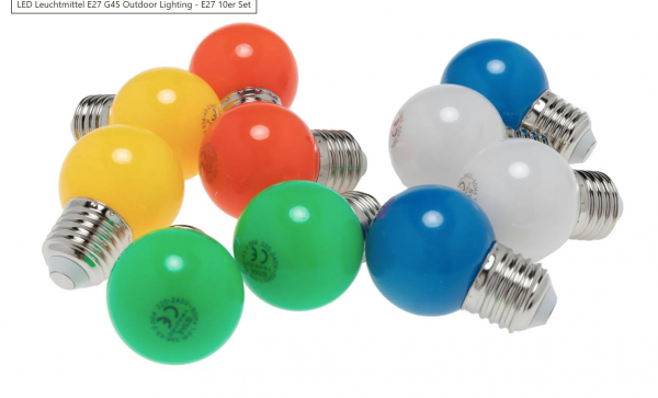 Farbige LED Leuchtmittel E27 G45 Outdoor Lighting, 230V/1W E27 - 10er Set - ideal für Lichterketten