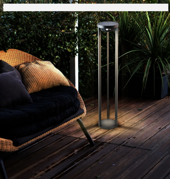 Solarleuchte MARKAB, 3,7V DC, 5,88W, 600lm, 3000K, CRI 80, 110°, schwarz, IP44, D=160mm, H=800mm