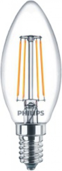 PHILIPS Classic LEDcandle B35, 230V/4,3W(=40W), E14, klar, FIL, 470lm