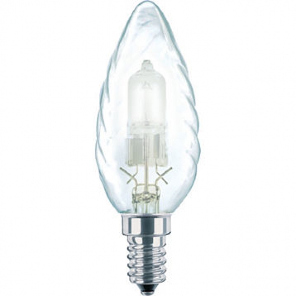 PHILIPS Halogen-Kerzenlampe gedreht, klar, 230V/28W(=35W), E14, 370lm