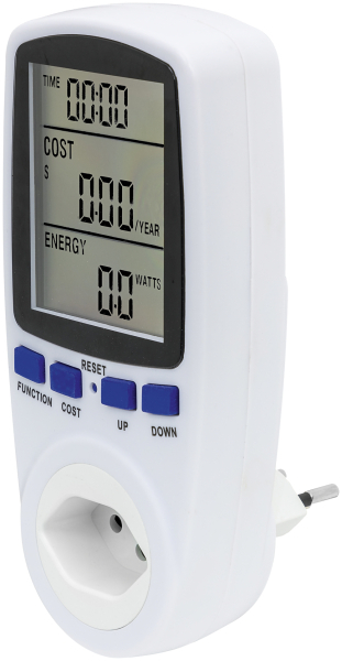 Zwischensteck-Energiezähler STEFFEN 2500W, Strom/Leistung/ Spannung, Hoch-/Niedertarif, IP20, 10A