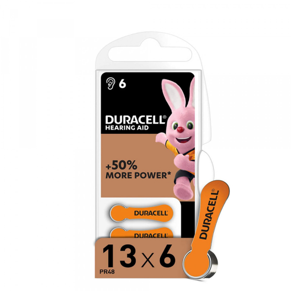 1 x 6 DURACELL DA13 ORANGE Hörgerätebatterien, 0%Hg