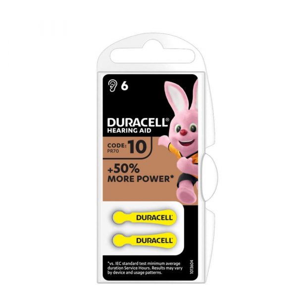 1 x 6 DURACELL DA10 GELB Hörgerätebatterien, 0%Hg