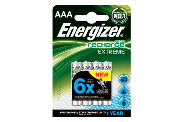 ENERGIZER RECHARGE EXTREME AAA, 1,2V, 800mAh (HR03) NiMH-Akku, 4er-Blister