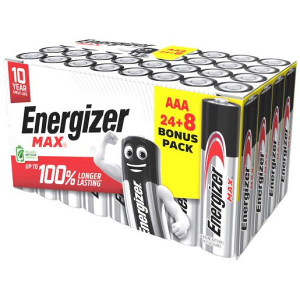 ENERGIZER MAX Micro AAA/LR03, Alkalibatterien, 1,5V, Box 24+8=32 Stück