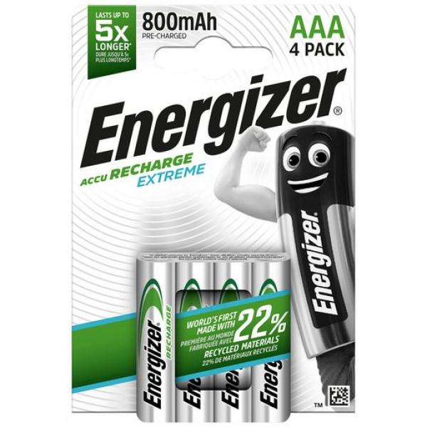 ENERGIZER RECHARGE EXTREME AAA, 1,2V, 800mAh (HR03) NiMH-Akku, 4er-Blister