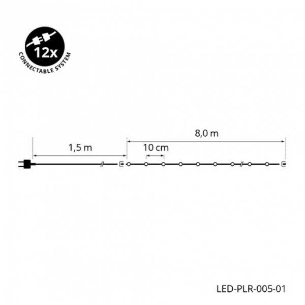 Lichterkette Tree Light warm white PLR, indoor & outdoor, 80xLED, 8 Meter Länge, Kabel weiss