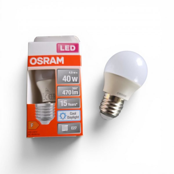 OSRAM LED STAR CLASSIC P40, 230V/4,9W(=40W), E27, 470lm, 6500K, COOL DAYLIGHT
