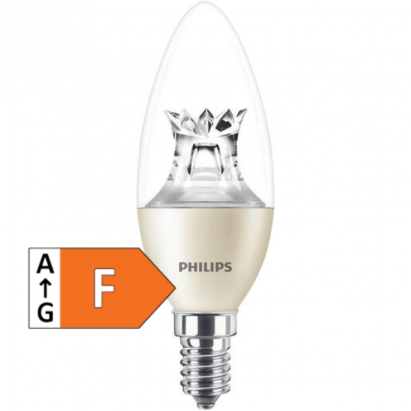 PHILIPS MASTER LEDcandle Kerzenlampe klar B38, 230V/5,5W(=40W), E14, 470lm, 827, DIMTONE