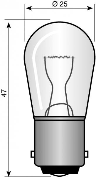 Niedervolt-Glühlampe 6V/25W, 25x47mm, Ba15s, klar
