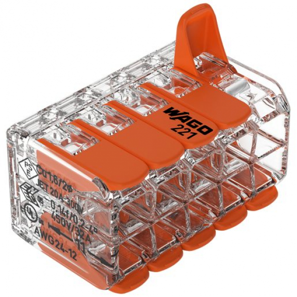 WAGO Verbindungsklemme 10L 0,14…4mm² mit Hebel, orange, transparent